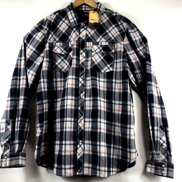 SILVER Jeans Co Mens L/S Western Plaid Pearl Snap Shirt Size XL Maple $58 - Picture 3 of 5
